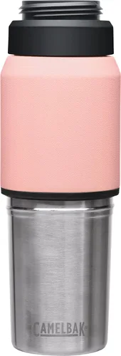 Vista 5 de CamelBak MultiBev - Botella de agua con aislamiento de acero inoxidable y taza de viaje Rosa Terracota/Rosa Camelia