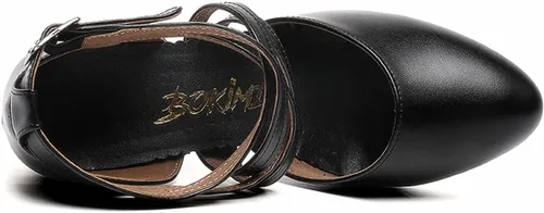 Vista 5 de Zapatos de carácter con correa cruzada negra para mujer, zapatos de baile de salón de baile de salón de baile de salón de boda