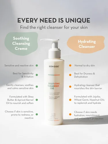 Vista 5 de SONAGE Limpiador facial hidratante para todo tipo de piel Crema suave lavado facial y removedor de maquillaje con aloe, manzanilla y vitamina E