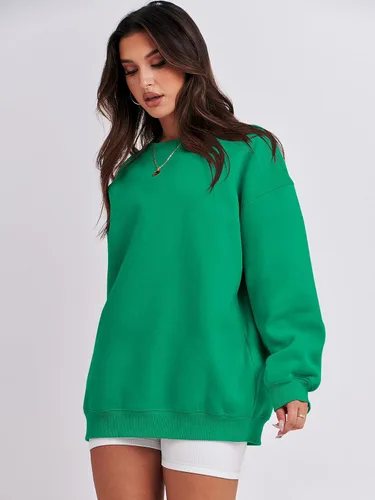 Vista 3 de ANRABESS Sudadera de gran tamaño para mujer, con cuello redondo, estilo Y2K, sudadera con capucha de forro polar, cómoda, camiseta informal, ropa