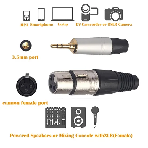Vista 6 de Adaptador de cable equilibrado XLR a 0.138 in, cable de micrófono XLR hembra a 1/8 pulgadas para videocámaras, cámaras DSLR, dispositivo