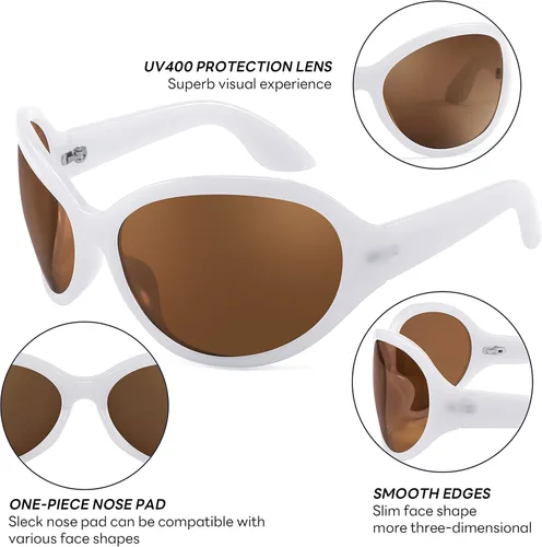 Vista 5 de FEISEDY Gafas de sol de moda de gran tamaño, clásicas, ovaladas, envolventes, con estilo, marco grande, sombra, gafas de mujer B2391