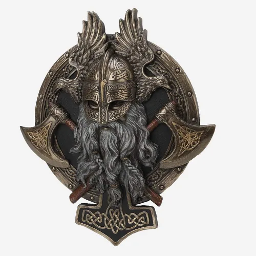 Vista 2 de Veronese Design 10 5/8" escultura de Valhalla de la placa de pared vikinga resina bronceada fundida en frío