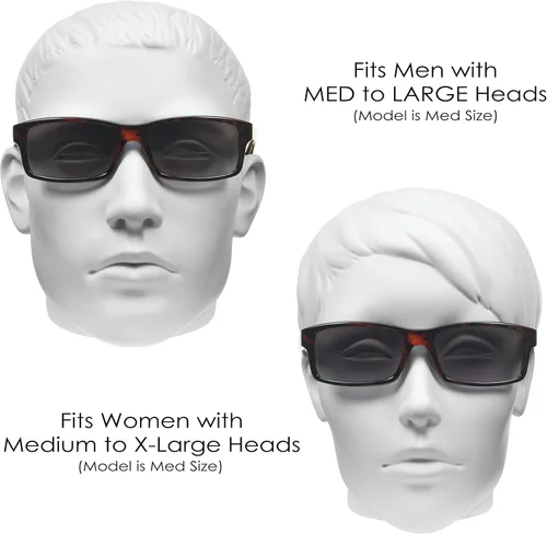 Vista 3 de proSPORT Gafas de sol bifocales tintadas para lectores rectangulares +1.50 gris oscuro lente humo marco negro hombres mujeres caso