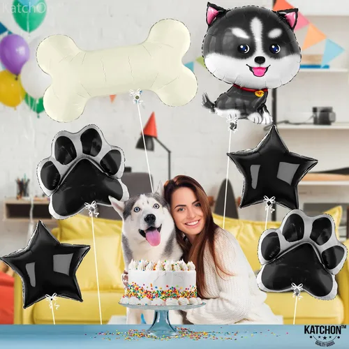 Vista 5 de KatchOn, Lindo globo de perro Husky de 26 pulgadas, paquete de 6 globos de perro Husky, decoraciones de cumpleaños de Husky Globos con estampado