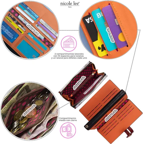 Vista 4 de Nicole Lee Bifold - Cartera con solapa plegable con correa de pulsera desmontable, cartera de mano de noche, múltiples tarjeteros