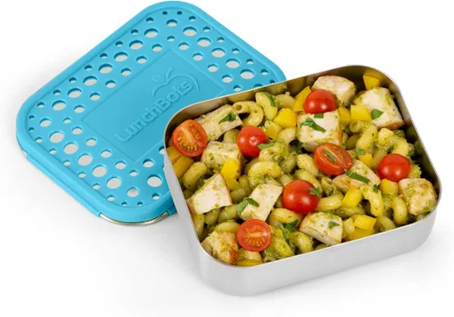 Vista 2 de LunchBots Medium Uno - Recipiente para sándwiches de acero inoxidable, diseño abierto para envolturas, ensaladas o una comida pequeña, ecológico