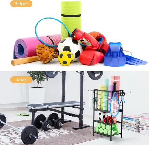 Vista 4 de Estante de Mancuernas para Hogar, Estante de Peso para Gimnasio en Casa, Estante de Almacenamiento para Esterilla de Yoga, Organizador de Equipo