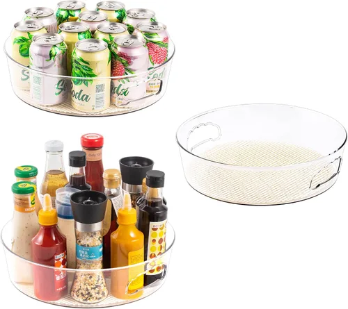 Vista 10 de Paquete de 2 organizadores de gabinete Lazy Susan con asa de 12 pulgadas, tocadiscos giratorios transparentes Lazy Susan para despensa, fregadero