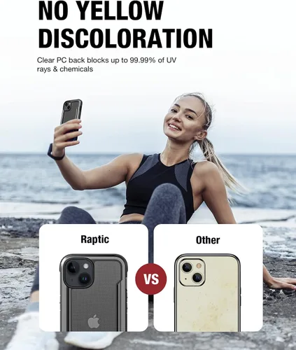 Vista 6 de RAPTIC Shield para iPhone 14, funda protectora transparente a prueba de golpes, grado militar, probada en caídas de 10 pies, marco de aluminio