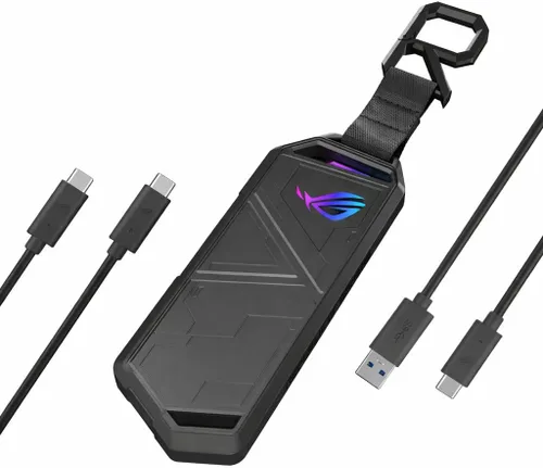 Vista 21 de ASUS Cobble M.2 NVMe® PCIe® Carcasa SSD portátil, USB-C® 3.2 Gen 2x1, velocidades de transferencia de hasta 10 Gbps, resistencia al agua y al polvo