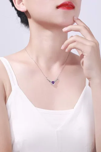 Vista 8 de HXZZ Fine Jewelry - Collar con colgante de plata de ley 925, piedra preciosa natural, topacio azul suizo, amatista, peridoto, amor, corazón, alas