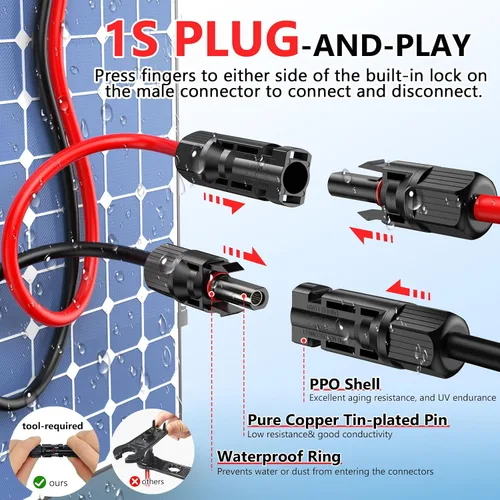 Vista 6 de Vansdon Cable de extensión de panel solar de 2 x 50 pies, cable solar de 10 AWG con conectores impermeables hembra y macho para RV, sistemas