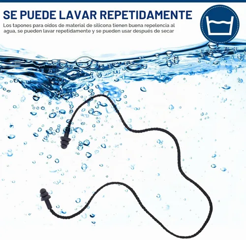 Vista 3 de Xuhal - 100 pares de tapones para los oídos negros con cable a granel, tapones para los oídos de silicona reutilizables