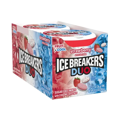 Vista 2 de ICE BREAKERS Duo Fruit Plus Cool Strawberry - Latas de mentas sin azúcar, 1.3 onzas (8 unidades)