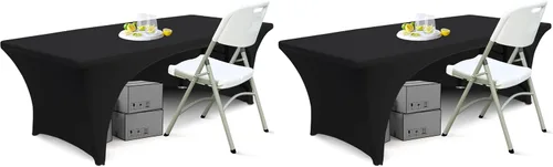 Vista 24 de ABCCANOPY - Mantel elástico de 1,2 m para mesa, ajustado, con parte trasera abierta, lavable, salvamanteles para mesas rectangulares, color negro