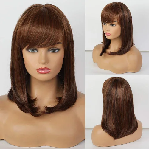 Vista 3 de Peluca de cabello humano real mezclado, largo medio, por Asifen, 33
