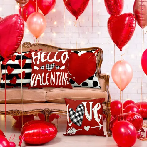 Vista 4 de Fundas de almohada para el día de San Valentín de 18 x 18 pulgadas, diseño Almohadas decorativas de San Valentín a cuadros, decoración del día