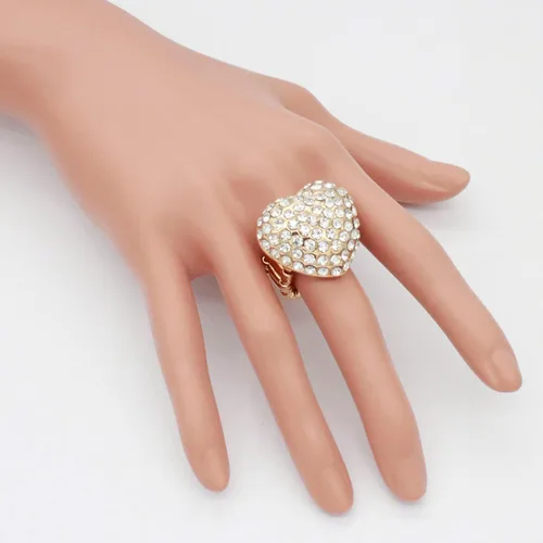Vista 3 de Lavencious Anillos elásticos con diamantes de imitación en forma de corazón para mujer, talla 7-9