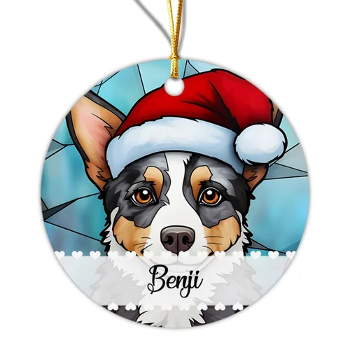 Vista 14 de Adorno de Navidad de Alaskan Malamute 2025, con nombre personalizado de Alaskan Malamute estilo vitral, regalo para hijo e hija, adorno