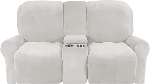 Vista 29 de Aedlcal Fundas para sofá reclinable, 10 piezas, fundas de sofá reclinable de felpa de terciopelo con consola central, con bolsillo lateral