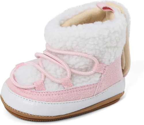 Vista 9 de ESTAMICO Botas de invierno de peluche con lazo para bebés niñas Rojo