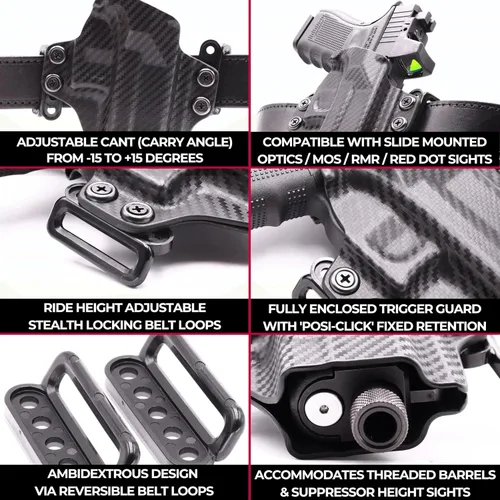 Vista 6 de Rounded OWB Pancake Holster - Outside Waistband Carry, American Made, Concealment Express, Black Kydex, Optics Ready, Fits
