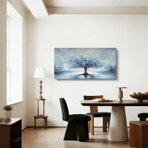 Vista 7 de imjiayu Arte de pared de árbol de la vida, arte de pared grande, decoración de pared azul, impresiones en lienzo de paisaje abstracto, pinturas