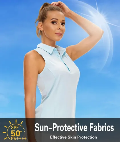 Vista 3 de Casei Polo de golf sin mangas para mujer, UPF 50+, de secado rápido, con cuello
