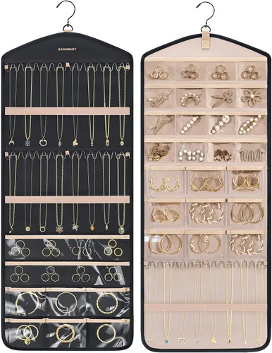 Vista 8 de BAGSMART Organizador de Joyas Colgante con Ganchos de Metal con Percha, Soporte de Joyería de Doble Cara para Organizar Aretes, Collares, Anillos