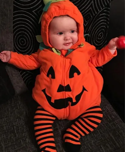 Vista 8 de JIFRE Lindo disfraz de calabaza de Halloween para bebé, disfraces de Halloween para niños, disfraces de Halloween para niños y niñas