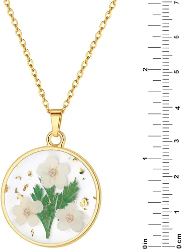 Vista 101 de Forget-Me-Not and Queen Anne's Lace Pressed Wildflower Necklace Birth Month Real Flower Necklace Gold/Silver Pressed Flower Jewelry