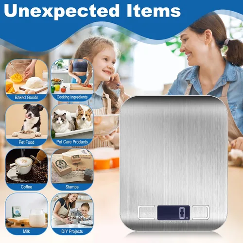 Vista 7 de Báscula digital de cocina para cocina, 0.04 oz de precisión, 11 libras Tare Function, Backlit LCD, Incloud Batteries 304 Stainless Steel 5