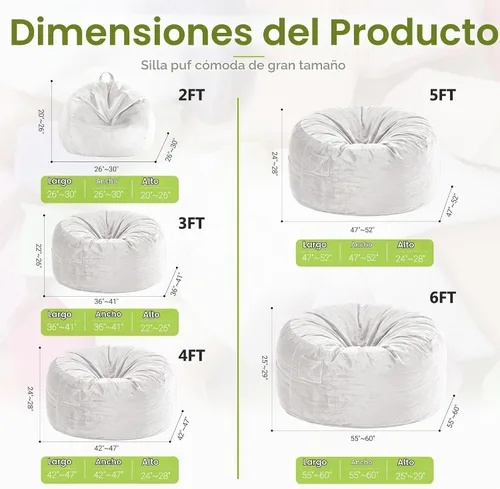 Vista 2 de Homguava - Sillón puff de 4 pies Sillón estilo puff grande de 4 pulgadas con relleno de espuma viscoelástica, sofá suave con funda de terciopelo Lima