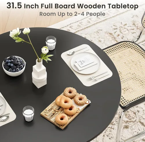 Vista 3 de Farini Mesa de comedor redonda pequeña para 2-4 personas, mesa de madera de 31.5 pulgadas con base de metal, mesa compacta de cocina y desayuno
