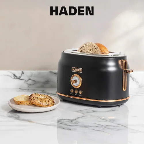 Vista 7 de Haden Dorset - Tostadora de acero inoxidable de 2 rebanadas de ranura ancha con control de tostado ajustable y pies antideslizantes, color negro