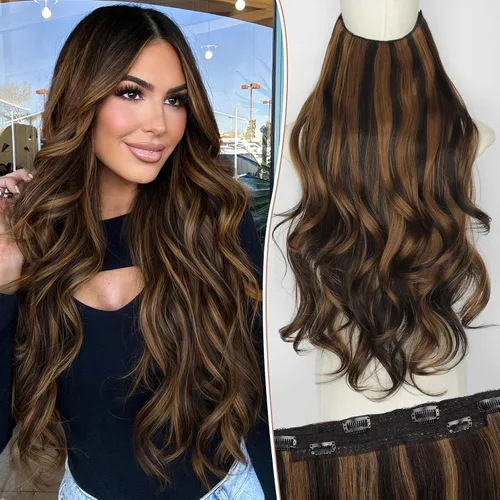 Vista 52 de KooKaStyle Extensiones de Cabello con Alambre Invisible, Largas, Lacias, en Capas, Sintéticas con Alambre Transparente, Tamaño Ajustable, 6 Clips