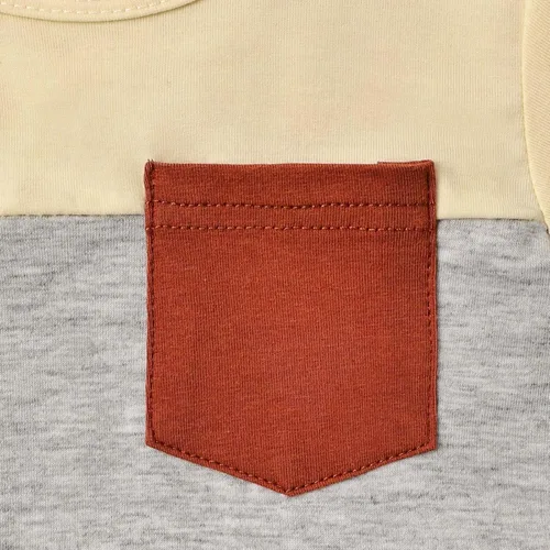 Vista 5 de Ropa para bebé niño pequeño, trajes de verano de manga corta, camiseta de retazos y pantalón con bolsillo, conjunto de 2 piezas, 12 meses a 4 años
