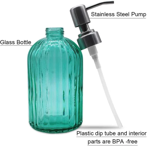 Vista 2 de V-Shine Dispensador de jabón líquido recargable, bombas de acero inoxidable, vidrio, amarillo, 16 onzas, multiusos