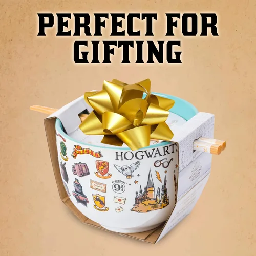 Vista 7 de Silver Buffalo Harry Potter Icons, cuenco de ramen con palillos, 20 onzas Harry Potter Hogwarts Iconos
