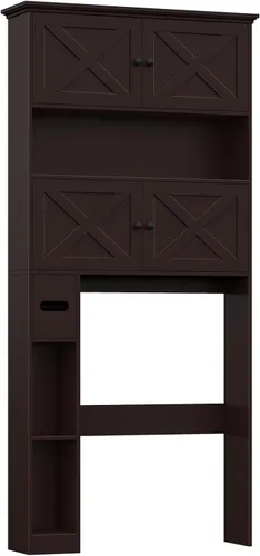 Vista 8 de Armario de almacenamiento sobre el inodoro con puertas y soporte para papel, color espresso
