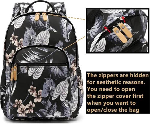 Vista 121 de Leaper Mochila para laptop para mujer: linda mochila floral para escuela, universidad, viajes, trabajo, mochila ligera para niños, Negro margarita