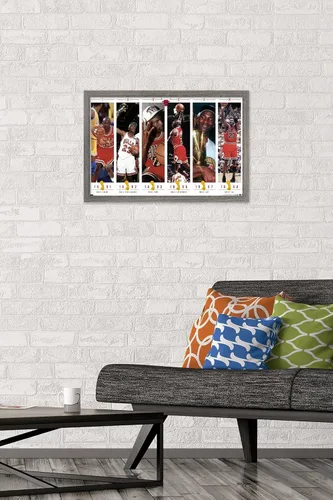 Vista 2 de Trends International Michael Jordan - Póster de pared de campeonatos, 22.4 pulgadas de largo x 14.7 pulgadas, versión enmarcada de madera de granero