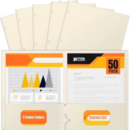 Vista 22 de Better Office Products Carpetas portafolio de dos bolsillos, paquete de 50 unidades, color negro, carpetas de papel tamaño carta, 50 piezas