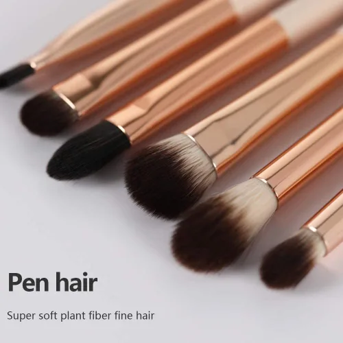 Vista 7 de Juego de brochas de maquillaje de ojos, 6 brochas de maquillaje profesionales para sombra de ojos para corrector de cejas, delineador de ojos Rosa