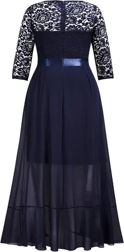Vista 6 de Miusol Vestido largo de dama de honor de encaje floral con volantes y talla grande para mujer