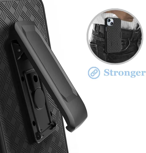 Vista 8 de Fingic Compatible con iPhone 14, iPhone 13 Funda con clip para cinturón, carcasa delgada combinada con soporte giratorio para cinturón, funda