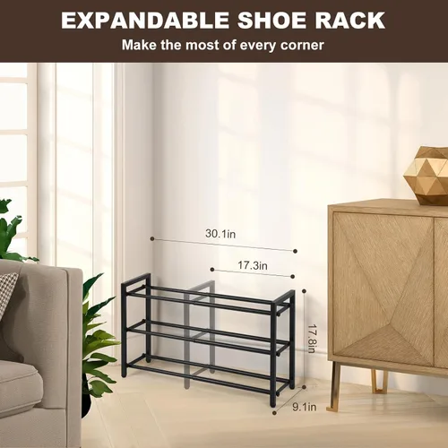 Vista 2 de SALADAYS Zapatero expandible de 3 niveles, organizador de almacenamiento de zapatos ajustable, estructura de metal resistente y duradera, zapatero