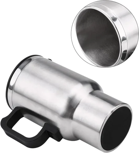 Vista 5 de Taza de calefacción para automóvil, taza de viaje de acero inoxidable de 12 V 15.2 fl oz con encendedor de cigarrillos, taza de café de viaje