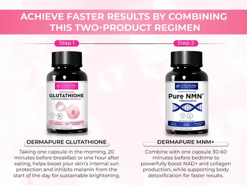 Vista 7 de DermaPure+ - Combo completo para el cuidado de la piel – Blanqueamiento de glutatión y suplementos antienvejecimiento NMN, apoyan la piel juvenil